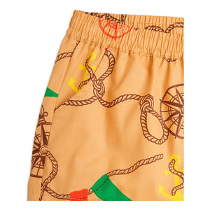 Mini rodini - pale brown woven shorts with all over nautical print