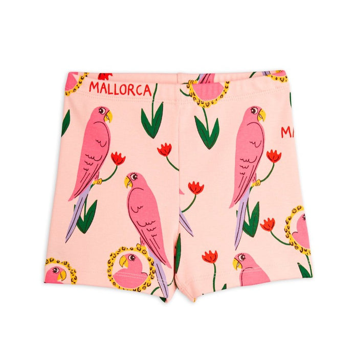 Mini rodini - pink bike shorts with all over parrot print