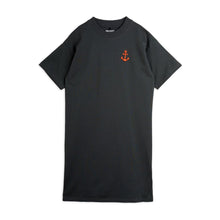 Load image into Gallery viewer, Mini Rodini - black t-shirt dress with embroidered red anchor on chest
