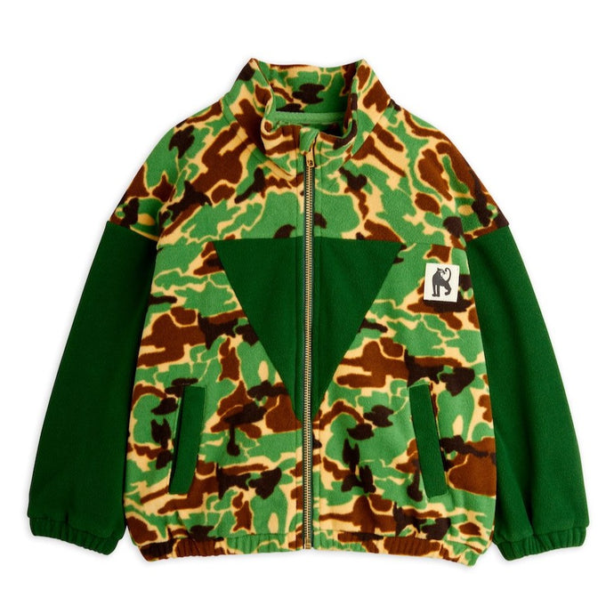 Mini Rodini green camouflage print fleece jacket from the new AW24 collection 'Agatha'