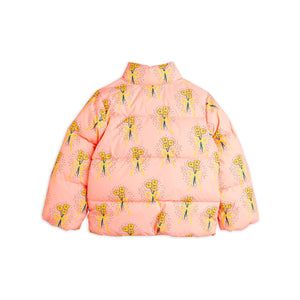 Mini Rodini pink puffer jacker with all over yellow flower print from the new AW24 collection 'Agatha'