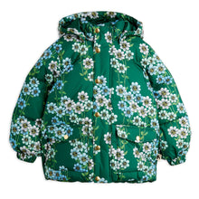 Load image into Gallery viewer, Mini Rodini green puffer jacker with all over blue and white daisy flower print from the new AW24 collection &#39;Agatha&#39;
