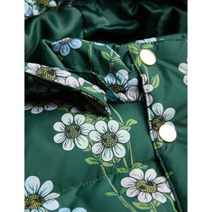 Mini Rodini green puffer jacker with all over blue and white daisy flower print from the new AW24 collection 'Agatha'