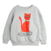 Load image into Gallery viewer, Mini Rodini grey melange sweatshirt with red cat print on the front and backn from the new AW24 collection &#39;Agatha&#39;
