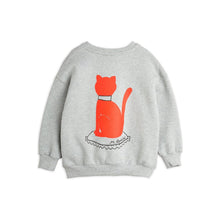 Load image into Gallery viewer, Mini Rodini grey melange sweatshirt with red cat print on the front and backn from the new AW24 collection &#39;Agatha&#39;
