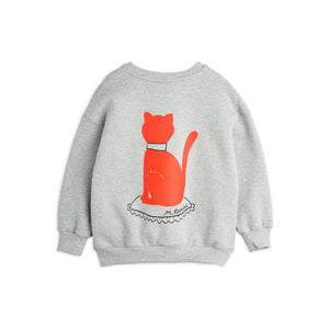 Mini Rodini grey melange sweatshirt with red cat print on the front and backn from the new AW24 collection 'Agatha'