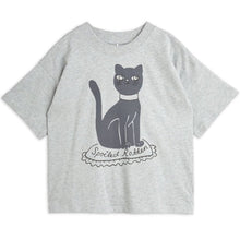 Load image into Gallery viewer, Mini Rodini grey t-shirt with black cat print from the new AW24 collection &#39;Agatha&#39;
