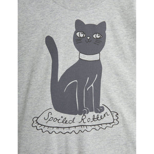 Mini Rodini grey t-shirt with black cat print from the new AW24 collection 'Agatha'