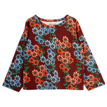 Load image into Gallery viewer, Mini Rodini burgundy long sleeve t-shirt with all over red and blue daisy print from the new AW24 collection &#39;Agatha&#39;
