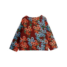 Load image into Gallery viewer, Mini Rodini burgundy long sleeve t-shirt with all over red and blue daisy print from the new AW24 collection &#39;Agatha&#39;
