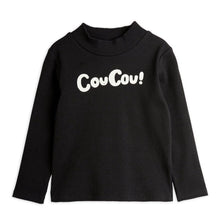 Load image into Gallery viewer, Mini Rodini black long sleeve t-shirt with &#39;CouCou!&#39; print in white from the new AW24 collection &#39;Agatha&#39;
