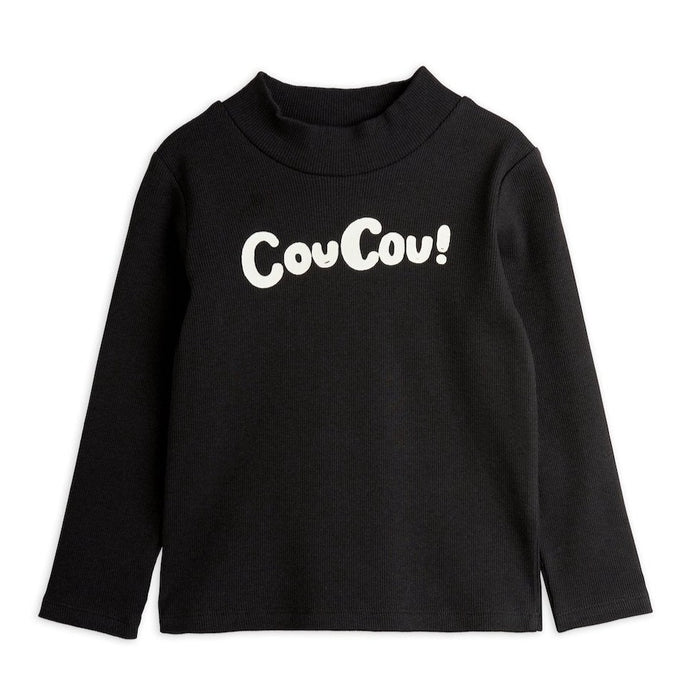 Mini Rodini black long sleeve t-shirt with 'CouCou!' print in white from the new AW24 collection 'Agatha'