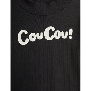 Mini Rodini black long sleeve t-shirt with 'CouCou!' print in white from the new AW24 collection 'Agatha'