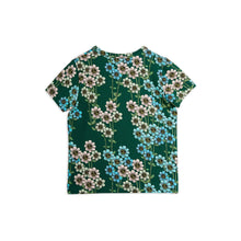 Load image into Gallery viewer, Mini Rodini dark green t-shirt with all over blue and pink daisy print from the new AW24 collection &#39;Agatha&#39;
