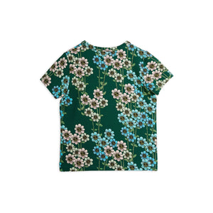 Mini Rodini dark green t-shirt with all over blue and pink daisy print from the new AW24 collection 'Agatha'