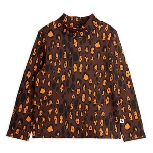 &nbsp;Mini Rodini brown long sleeve top with all over leopard print from the new AW24 collection 'Agatha'