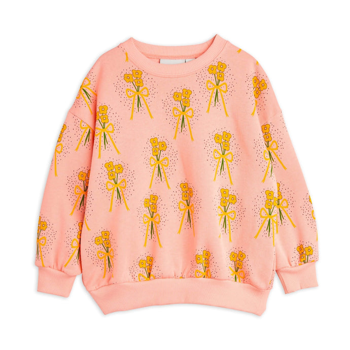 Mini Rodini pink sweatshirt with all over yellow flower print from the new AW24 collection 'Agatha'