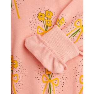 Mini Rodini pink sweatshirt with all over yellow flower print from the new AW24 collection 'Agatha'