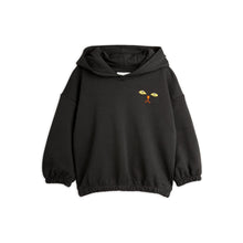 Load image into Gallery viewer, Mini Rodini black hooded sweatshirt with embroidered cat face motif on chest from the new AW24 collection &#39;Agatha&#39;
