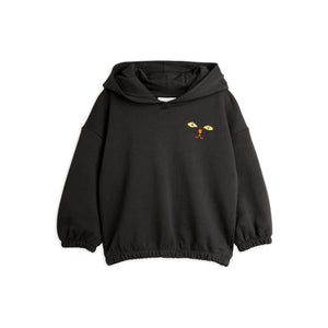 Mini Rodini black hooded sweatshirt with embroidered cat face motif on chest from the new AW24 collection 'Agatha'