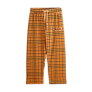 Mini Rodini brown velour trousers with all over houndstooth check print from the new AW24 collection 'Agatha'