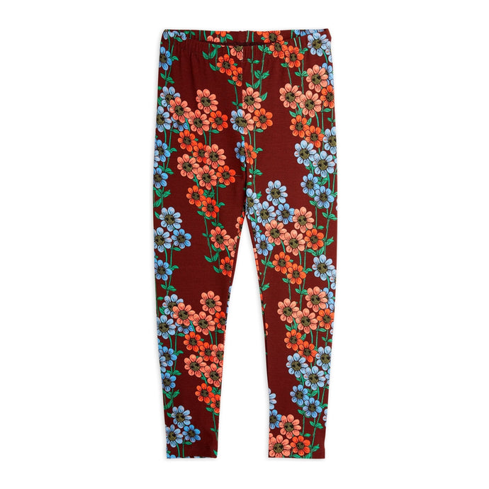 Mini Rodini burgundy leggings with all over red and blue daisy print from the new AW24 collection 'Agatha'