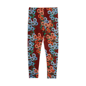 Mini Rodini burgundy leggings with all over red and blue daisy print from the new AW24 collection 'Agatha'