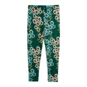 Mini Rodini green leggings with all over blue and pale pink daisy print from the new AW24 collection 'Agatha'