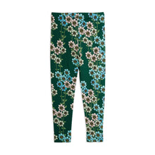 Load image into Gallery viewer, Mini Rodini green leggings with all over blue and pale pink daisy print from the new AW24 collection &#39;Agatha&#39;
