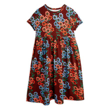 Load image into Gallery viewer, Mini Rodini burgundy dress with all over red and blue daisy print from the new AW24 collection &#39;Agatha&#39;
