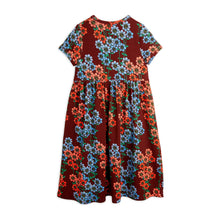 Load image into Gallery viewer, Mini Rodini burgundy dress with all over red and blue daisy print from the new AW24 collection &#39;Agatha&#39;
