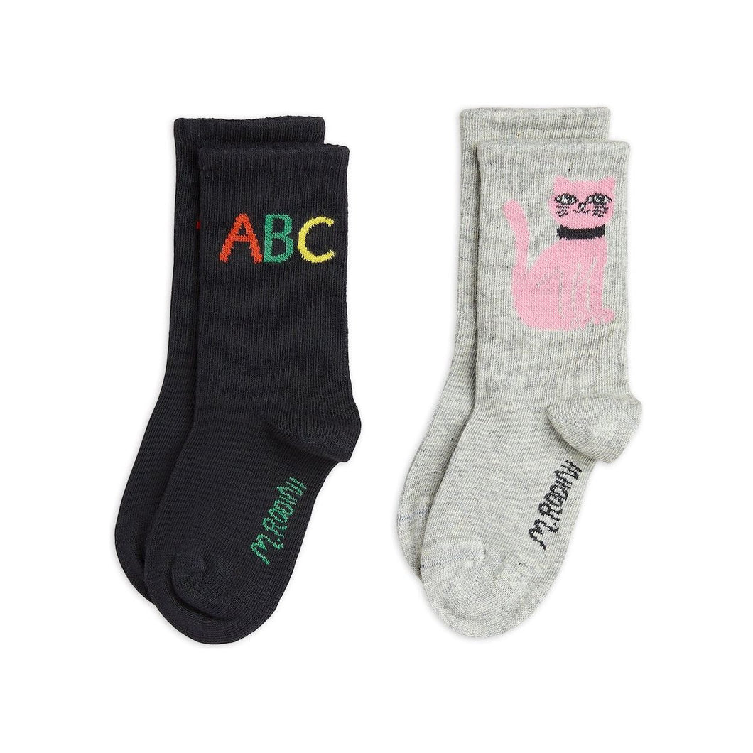 Mini Rodini 2-pack of socks in black and grey from the new AW24 collection 'Agatha'