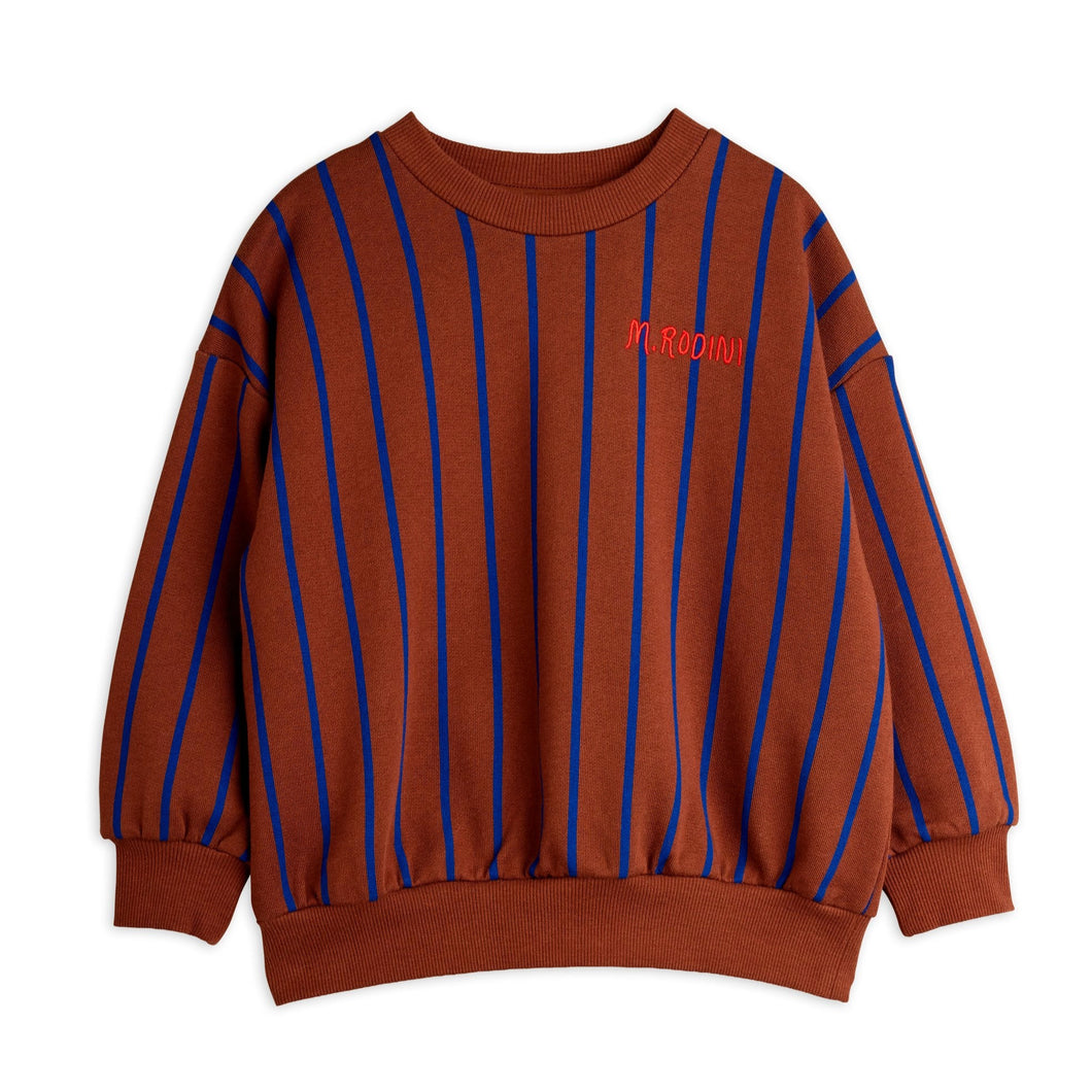 Mini Rodini Brown sweatshirt with blue stripes and red embroidered logo
