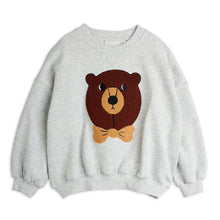 Load image into Gallery viewer, Mini Rodini gray sweatshirt with a brown chenille bear face motif
