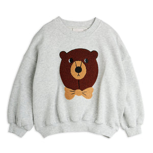 Mini Rodini gray sweatshirt with a brown chenille bear face motif
