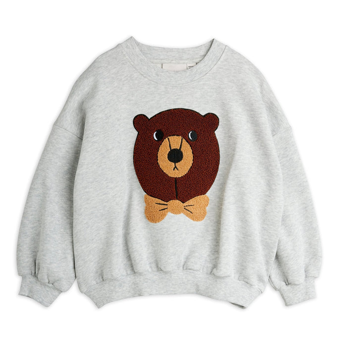 Mini Rodini gray sweatshirt with a brown chenille bear face motif