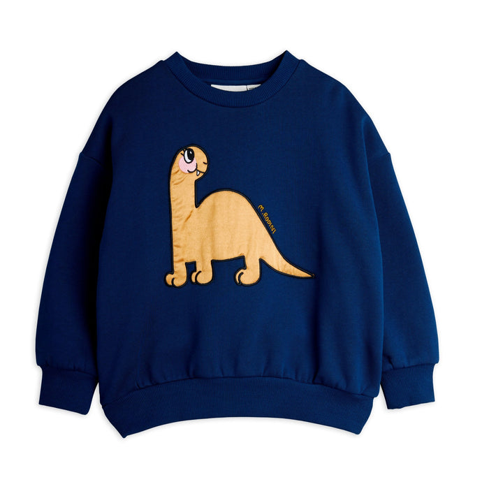 Mini Rodini navy blue sweatshirt with satin dinosaur application in light brown