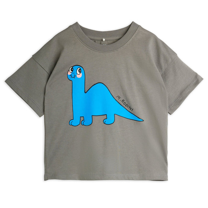 Mini Rodini gray t-shirt with a blue dinosaur print
