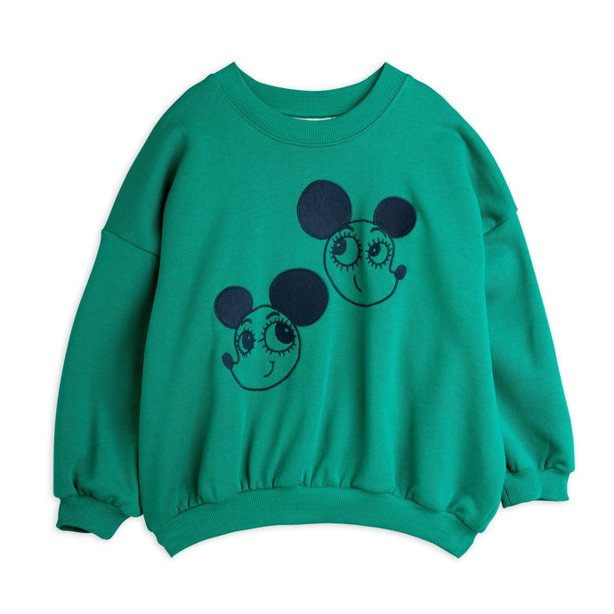 Mini Rodini  Green sweatshirt with cartoon mouse design 
