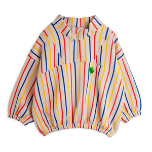 Mini Rodini striped sweatshirt in red, yellow and blue with half zip and embroidered four leaf clover