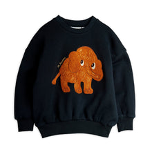 Load image into Gallery viewer, Mini Rodini Black sweatshirt with brown chenille mammoth patch
