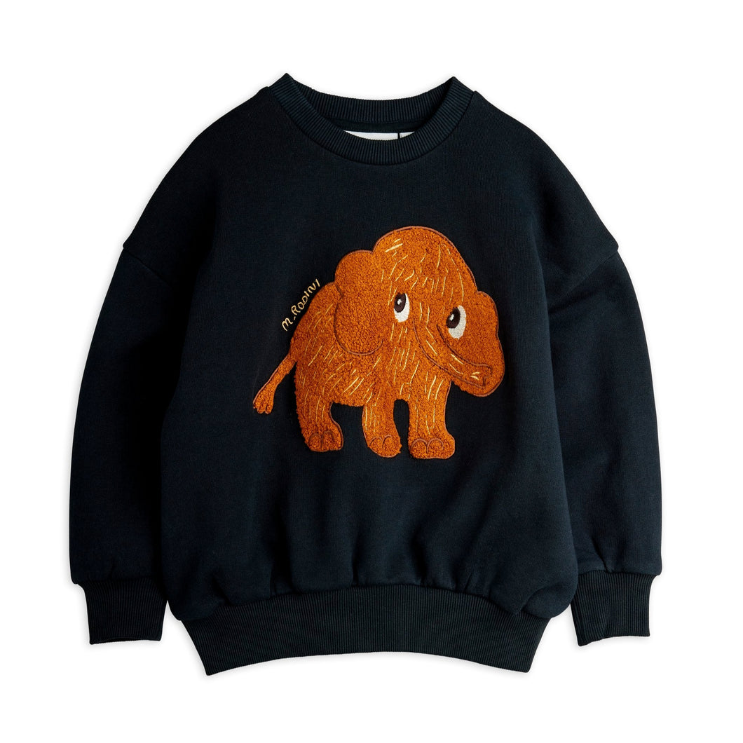 Mini Rodini Black sweatshirt with brown chenille mammoth patch