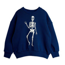 Load image into Gallery viewer, Mini Rodini Navy blue sweatshirt with a white skeleton print
