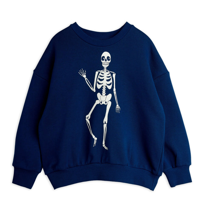 Mini Rodini Navy blue sweatshirt with a white skeleton print