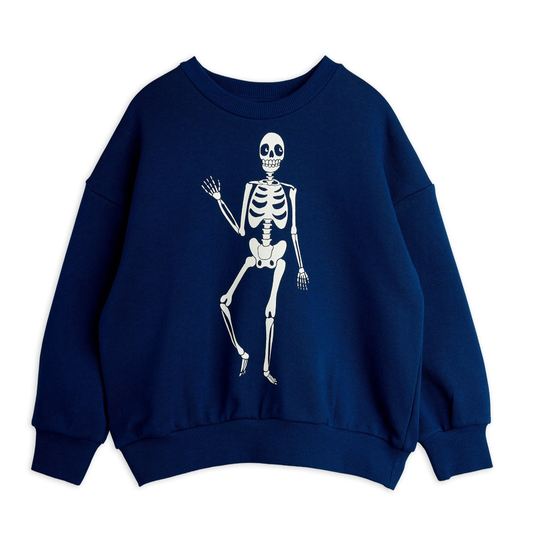Mini Rodini Navy blue sweatshirt with a white skeleton print