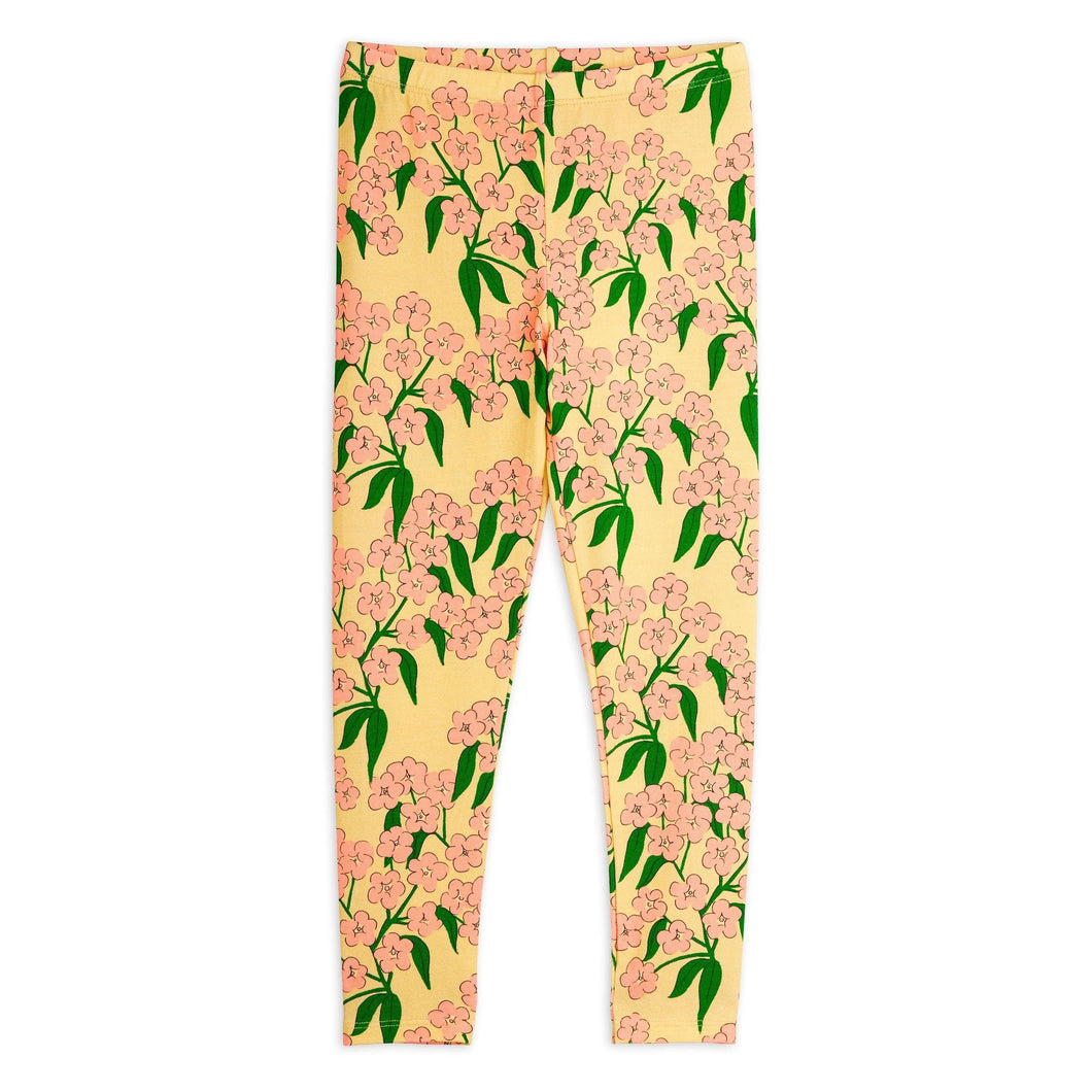 Mini Rodini yellow Leggings with pink floral pattern 