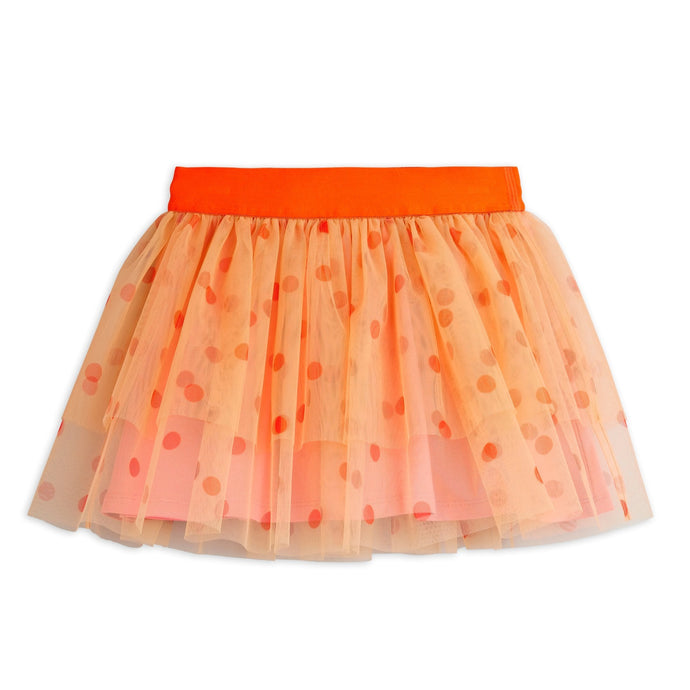 Mini Rodini pink and orange tulle skirt with a polka dot pattern 