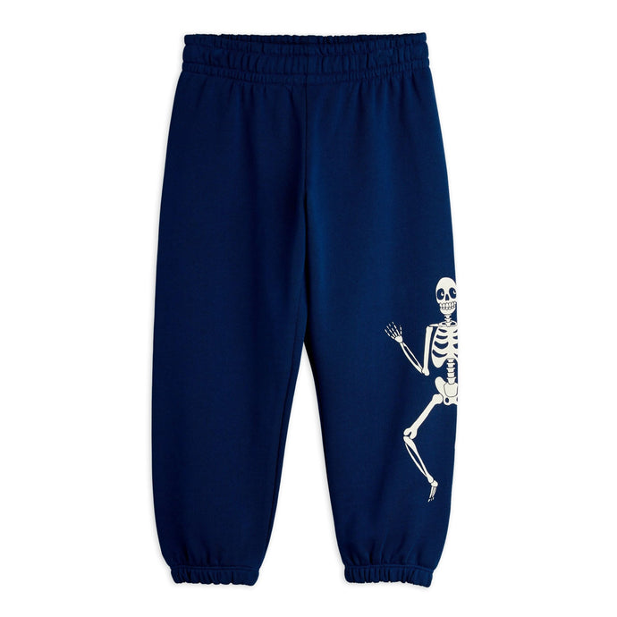 Mini Rodini Navy blue sweatpants with a white skeleton print
