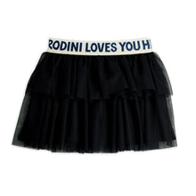 Load image into Gallery viewer, Mini Rodini Black tiered tulle skirt with &#39;Rodini Loves You&#39; waistband 
