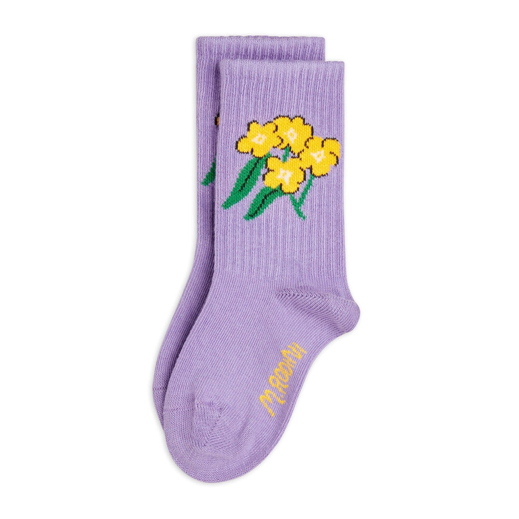 Mini Rodini Purple socks with yellow floral design